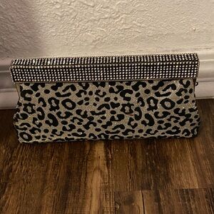Nina Leopard Metallic Evening Clutch in Black & Gold